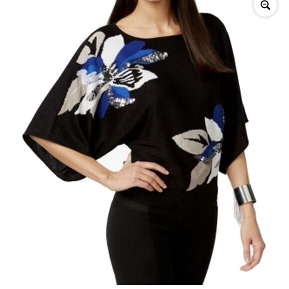 INC International Concepts Dolman Sleeve Sweater Black Sequin Women's Medium - Picture 2 of 10